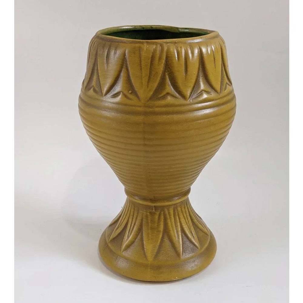 Vintage Mid-Century Mustard Yellow‎ Chalice-Shaped Vase, 60's Chalk Floral Ware